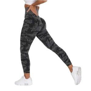 NWT NVGTN Camo Seamless Contour High Waisted Leggings Black Grey